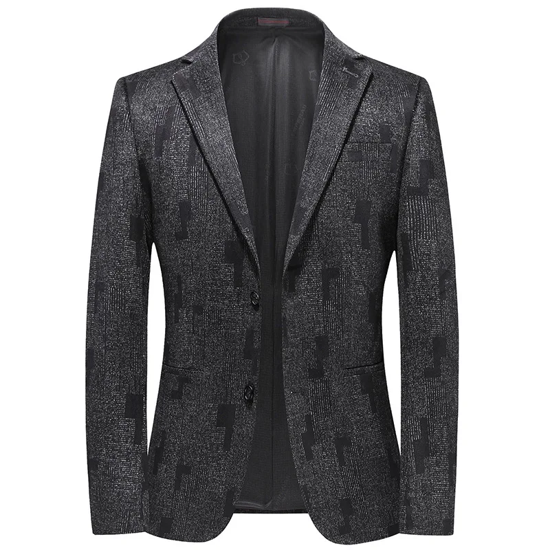

2021 Men's Casual Autumn Knitted Stretch Suit Youth Stripes Jacquard Slim Fit Non-Ironing blazer