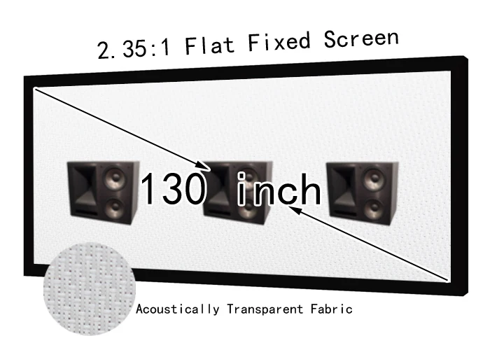 HD 130inch 2.35:1 Acoustic Transparent Projector Screen Black Velvet Fixed Frame For Hifi Cinema AT Screens