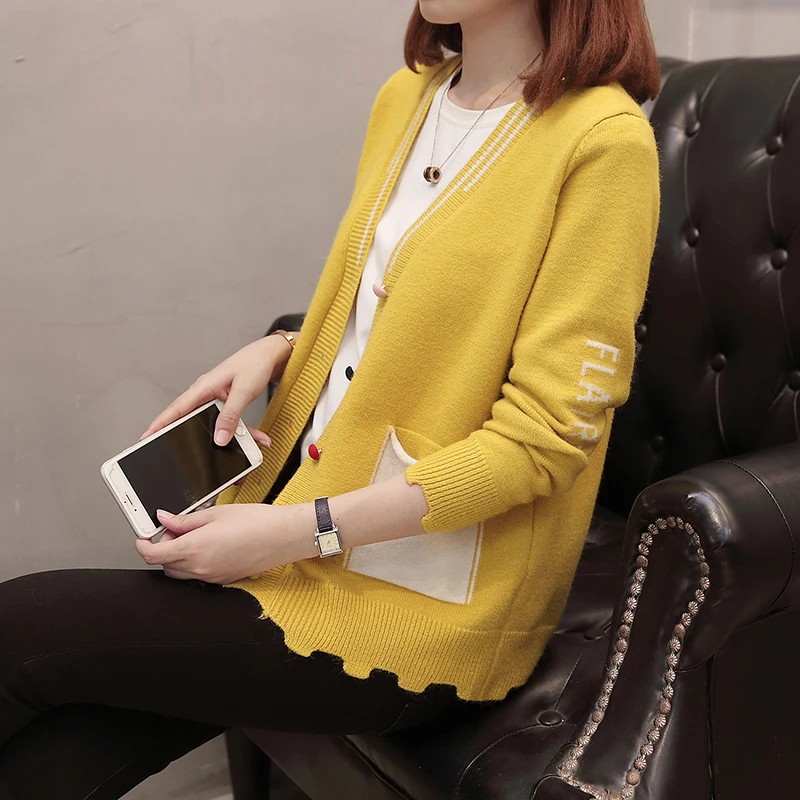 Женский свободный кардиган размера плюс теплый тонкий вязаный в Корейском стиле