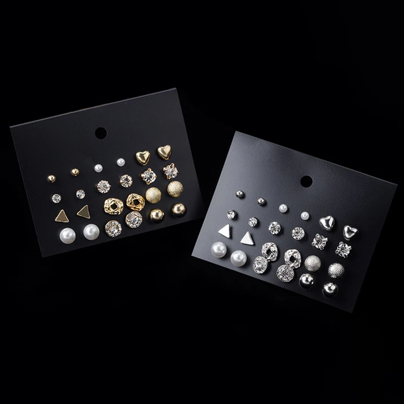 

Серьги с жемчугом и цирконом, 12 пар металлических сережек геометрической формы, набор сережек, новинка 2021