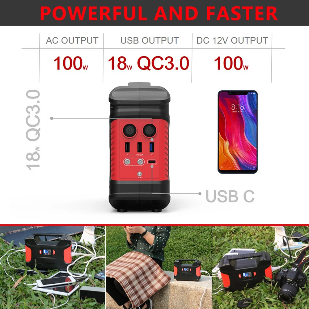 42000 мА/ч Питание Номинальная мощность 150W макс ручной светодиодный AC/DC USB