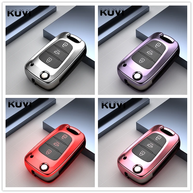 ТПУ + карбоновый чехол для ключей автомобиля защитный Hyundai I30 IX35 Accent I20 Sonata Kia K2 K5