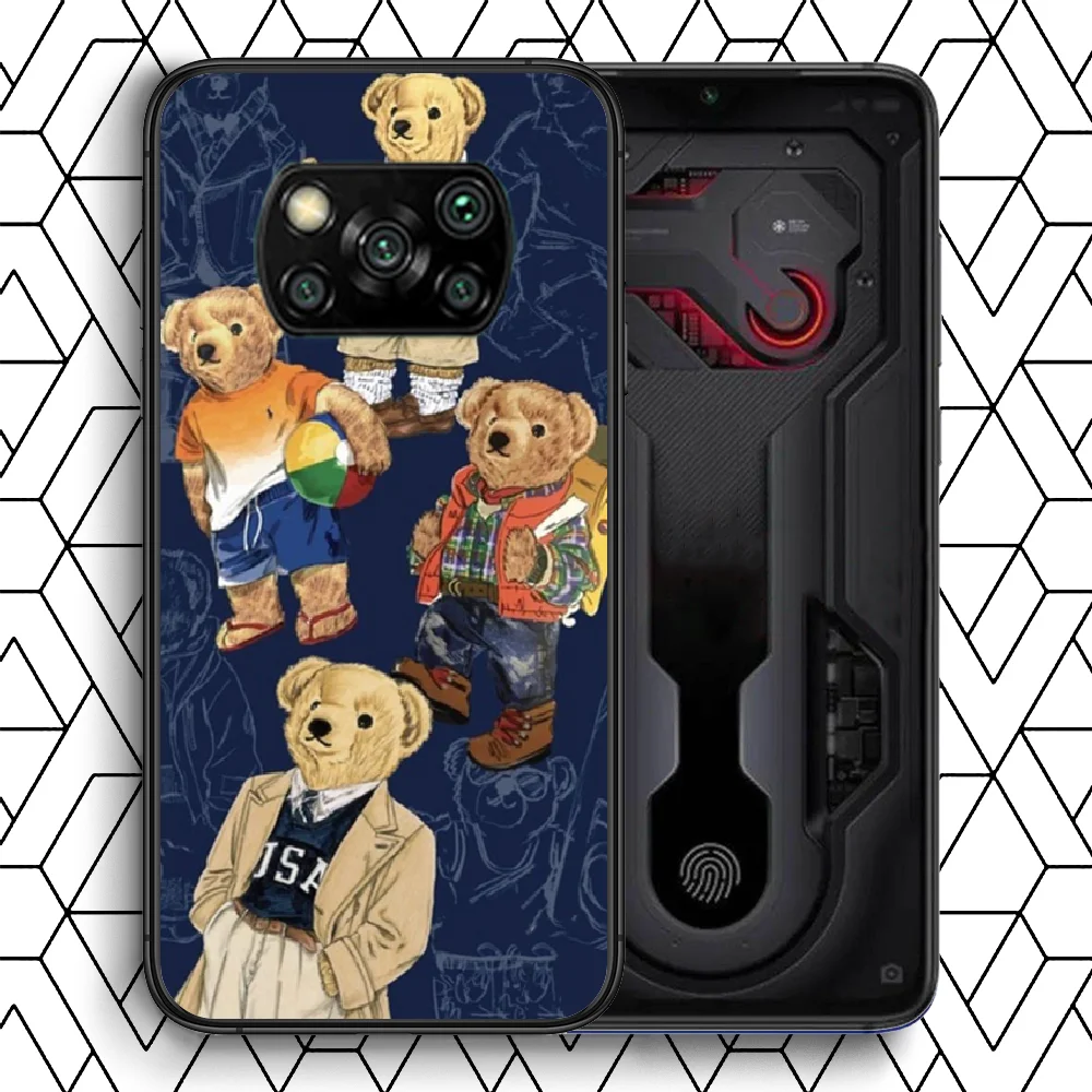 

Italy Cartoon Bear Phone case Cover Hull For Xiaomi Mi A2 A3 8 9 9T Note 10 Se Lite Pro black Back 3D Waterproof Fashion Bumper