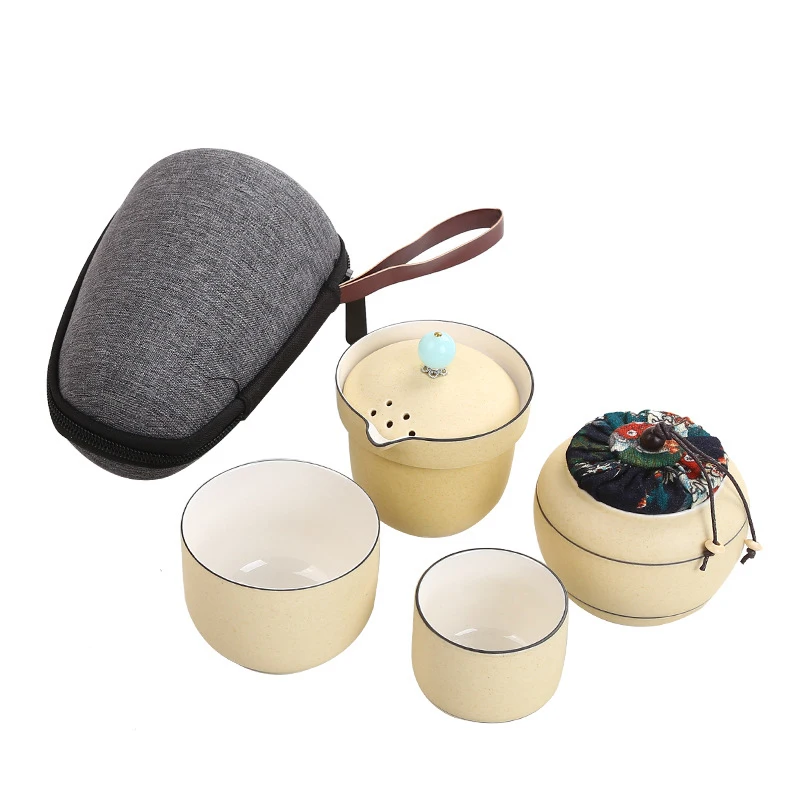 Ceramic teapot kettle gaiwan teacups one pot and two cups portable travel tea sets with bag | Дом и сад
