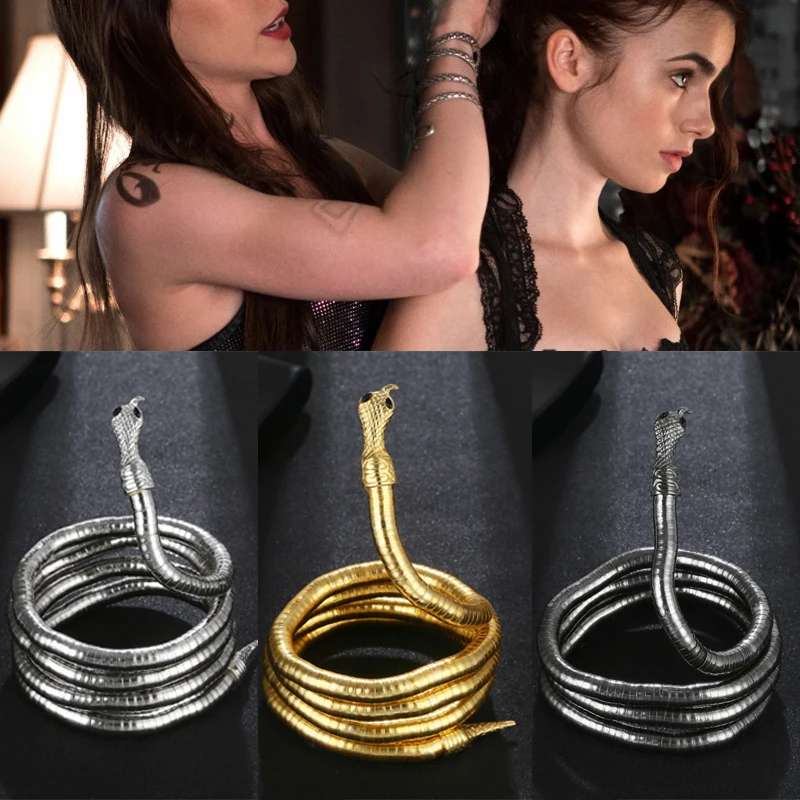 

The Mortal Instruments City of Bones Isabelle Serpent Snake Cuff Bangle Curved Chunky Stretch Bracelet Women Movie Cosplay Jewel