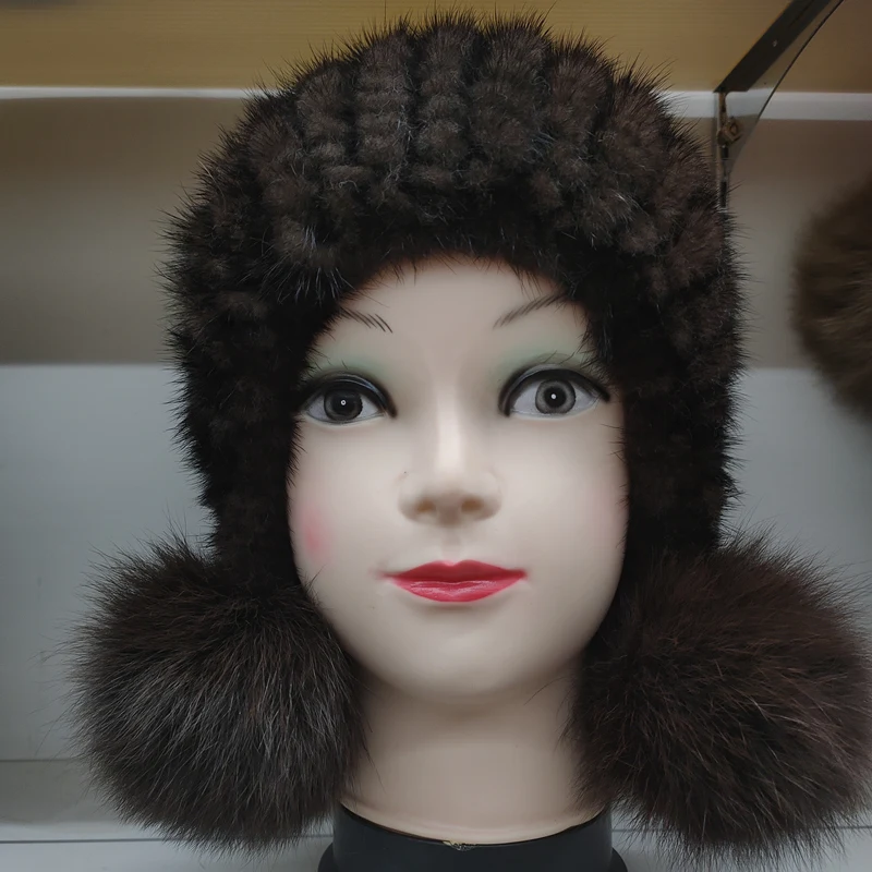 Настоящий натуральный piel de visón piel sombrero de invierno mujeres gorra elegante nuevo центеллы азиатской moda femenina oreja caliente