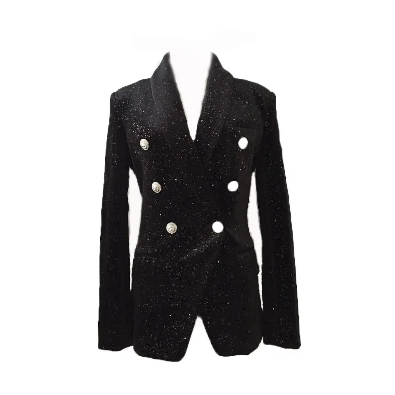 Женский блейзер с длинным рукавом подиумный двубортный блестками верхняя одежда