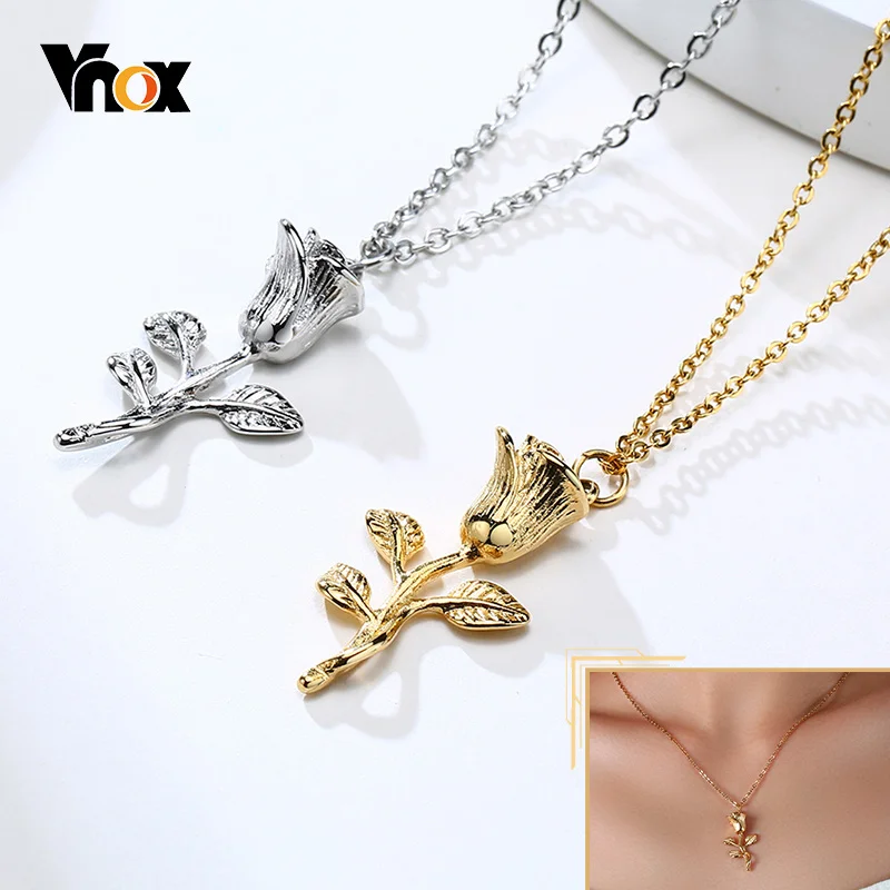 Женское Ожерелье Vnox в виде Розы металлическое ювелирное изделие из нержавеющей