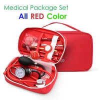 red medical kit health monitor bag pouch set with stethoscope manometer tuning fork led first aid penlight torch reflex hammer