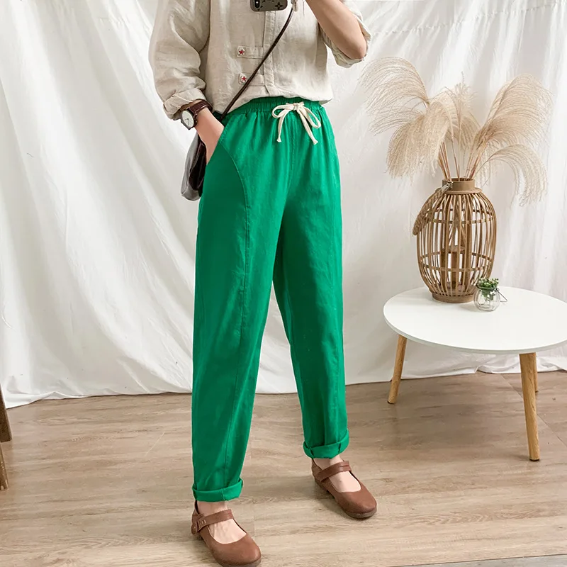 

Брюки женские повседневные однотонные из хлопка и льна, капри до щиколотки, брюки-султанки, 4XL, весна-лето 2021