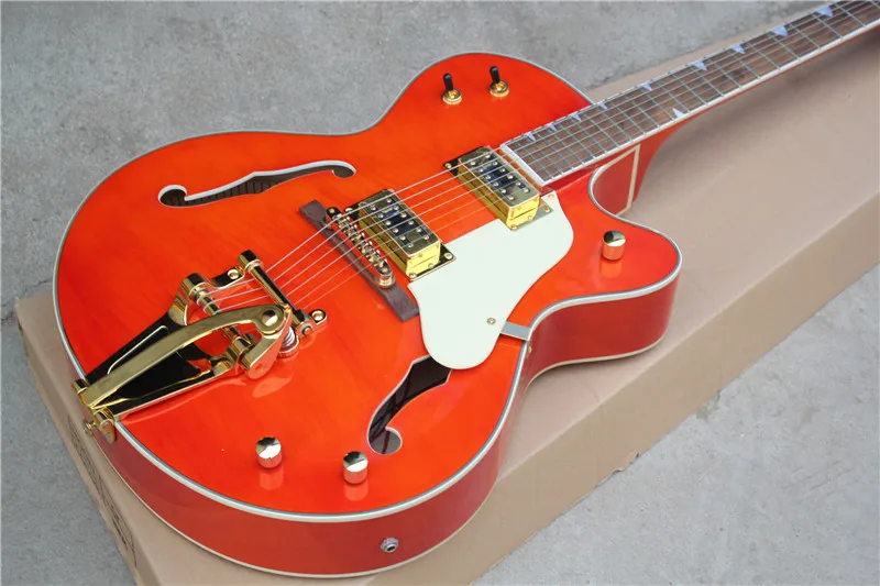

Free shipping orange color Falcon with bigbys Semi Hollow Body Jazz Guitar 6120 high quality