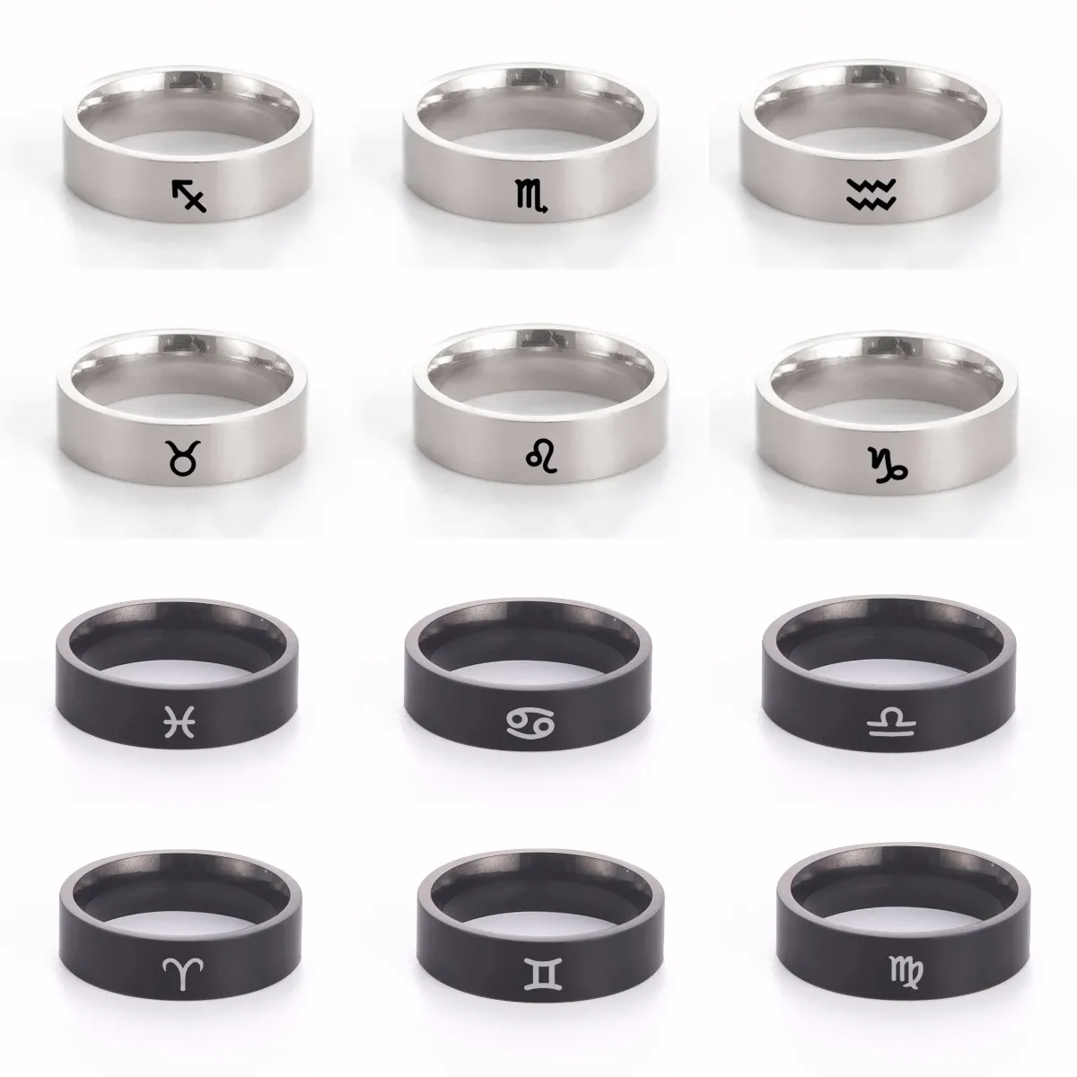 12 созвездия зодиака значок кольца на палец для мужчин женщин Черный Мужчин