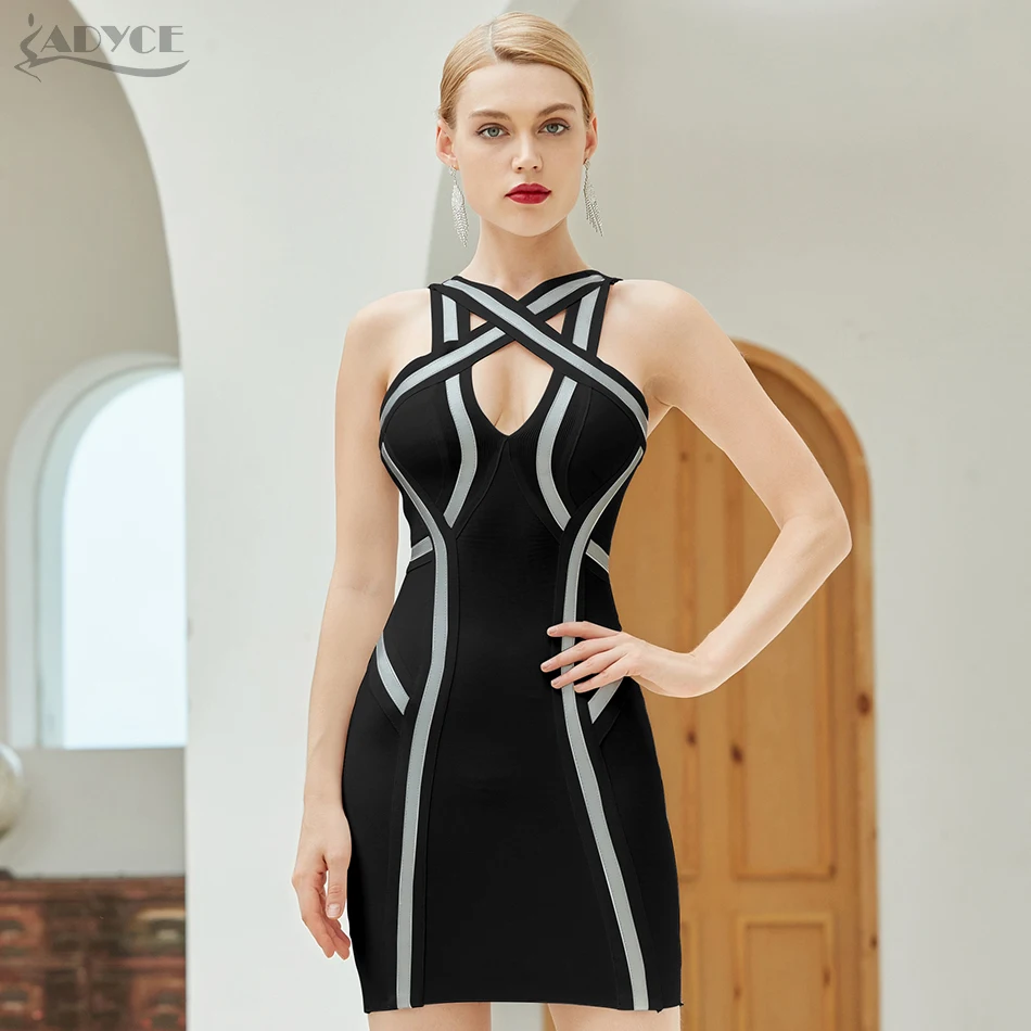 Adyce 2021 Новое летнее женское Бандажное платье Vestido пикантные черный белый цвет с открытыми плечами облегающее