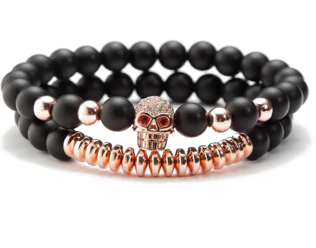 

skull 8mm bohemian multicolor Agate beads Chakra Reiki Buddha Yoga Bracelet elastic adjustable Volcanic Stone Bangles erf23