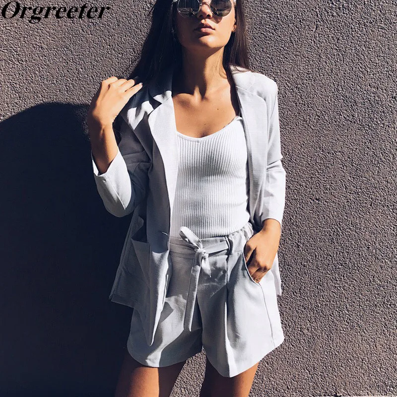 Женский хлопковый костюм из 2 предметов свободный Блейзер на одной пуговице и