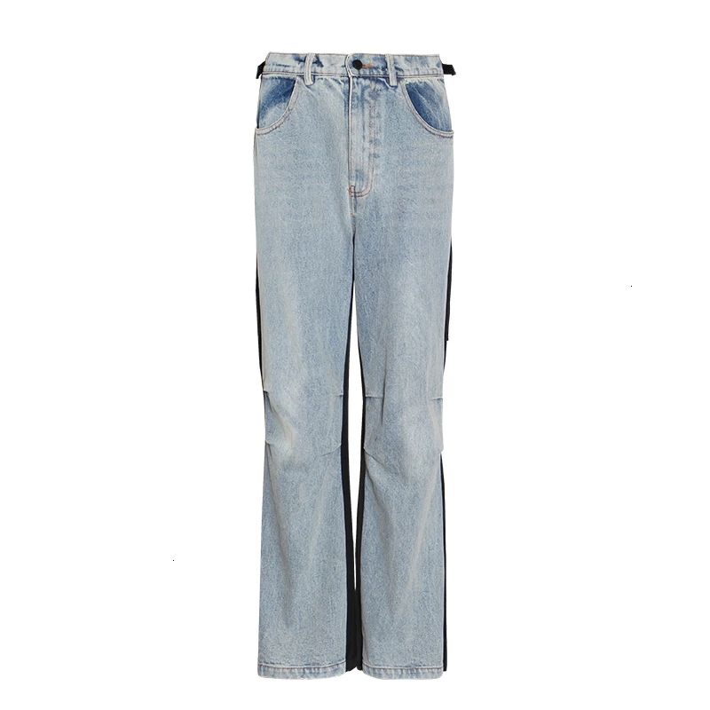 Женские винтажные джинсы TWOTWINSTYLE голубые прямые брюки с высокой талией и рюшами