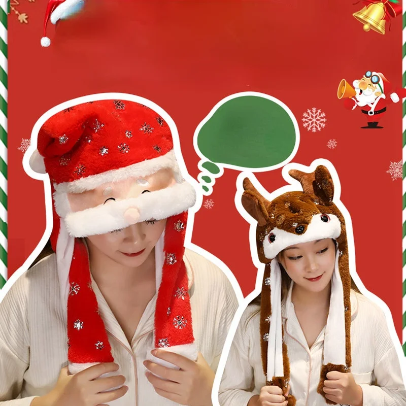 

Christmas Hat Gifts Santa Claus Warm Fashion Red Hat Elk Can Move Ears Hat Fawn