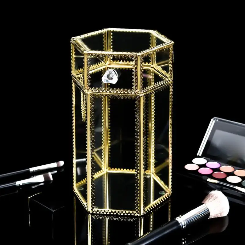 Геометрическая стеклянная коробка для косметических кистей держатель ювелирных