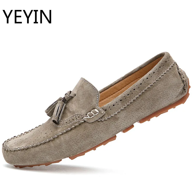 

Men Casual Shoes Fashion Male Shoes Suede Leather Men Loafers leisure Slip On Men's driving Shoes Khaki Brown Grey