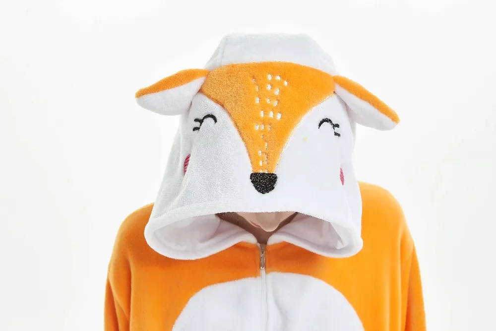 Kigurumi пижамы для взрослых фланель Новый Мягкий комбинезон в виде лисы из