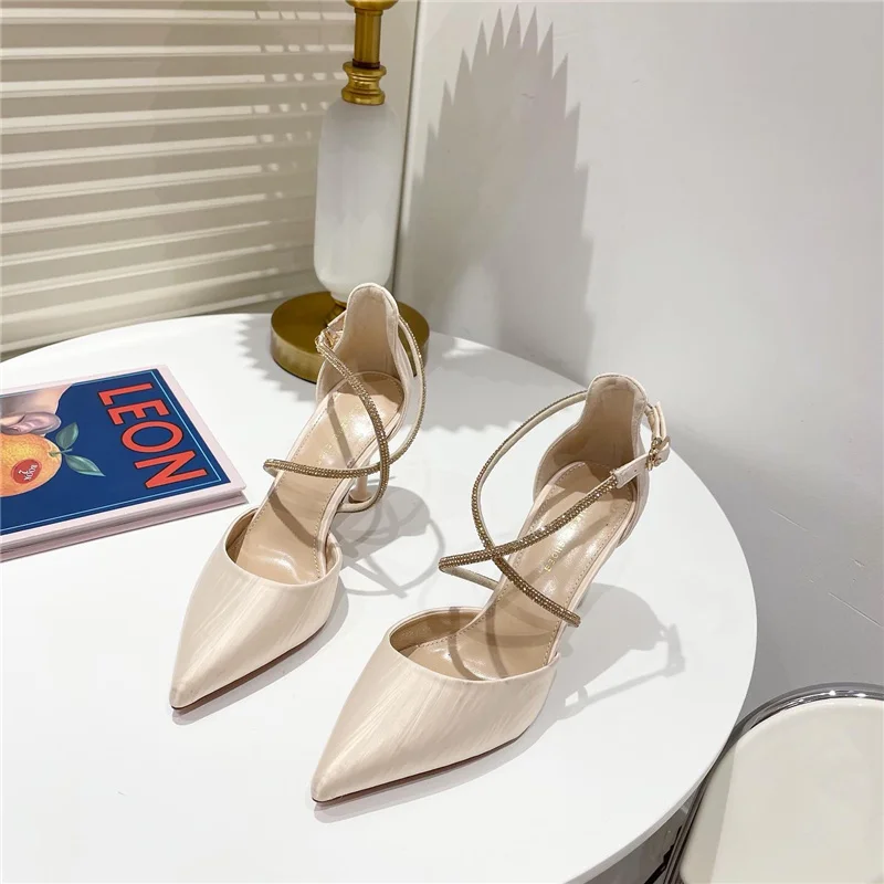 

2021 new women's high heel sandals women shoes fashion pointed toe women high heels luxury rhinestone ladies shoes