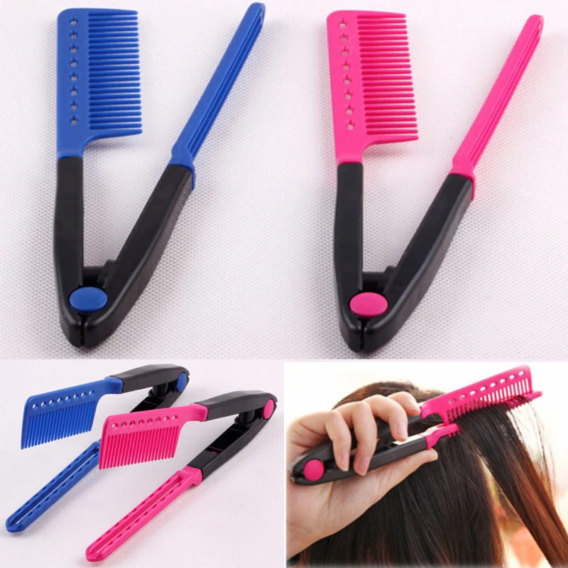 

Dropshipping V Type Washable Folding Hair Straightener Comb Hairdressing Brush Comb Hair Styling Clip Tool Barber Accessories