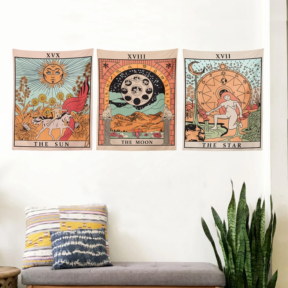 Таро гобелены с флагом-солнце Луна и звезда-богемный хлопковый настенный гобелен