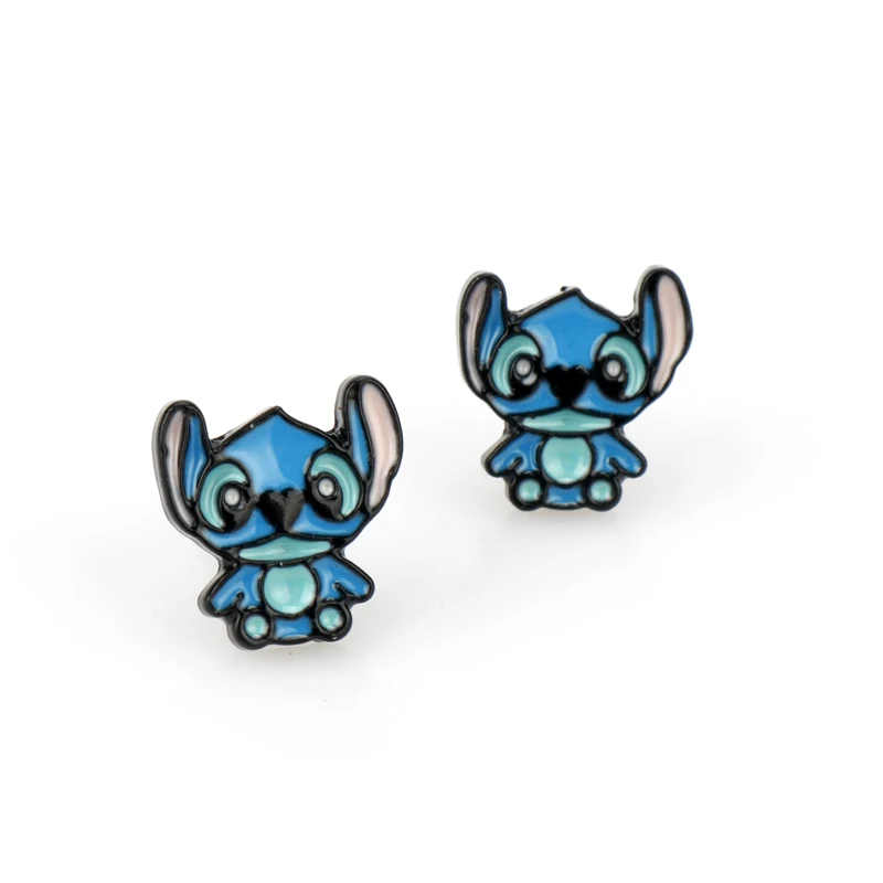 Lilo Stitch Anime One Piece Luffy Tom and Jerry Alice in Wonderland Stud Earrings The Nightmare Before Christmas Jack Sally Cute Earrings - Окраска металла: Lilo Stitch