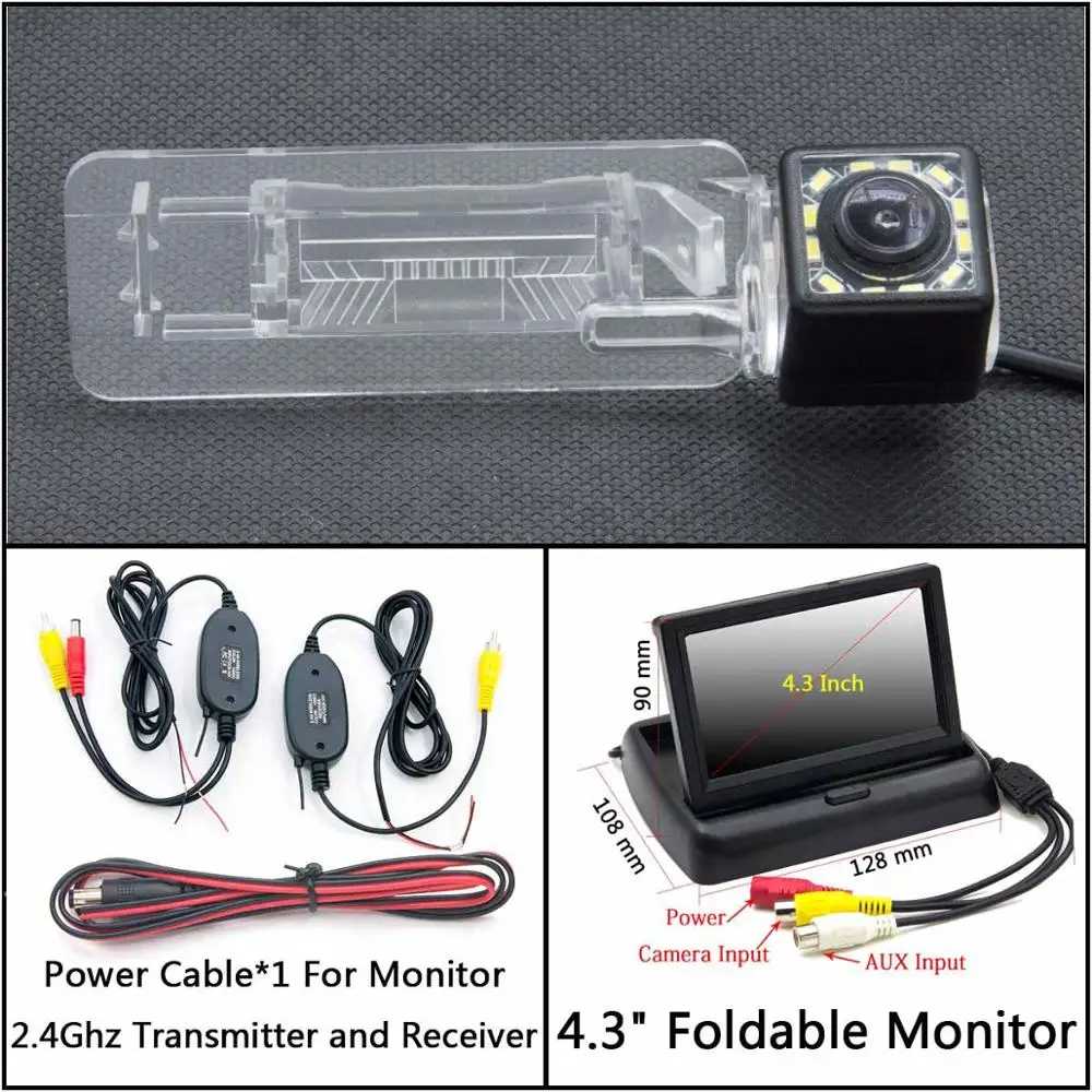 C Wireless 4.3inch F 12 Светодиодный фонарь Автомобильная камера заднего вида для Smart Fortwo 451 Four/Smart ED автомобильная парковочная Водонепроницаемая резервная камера ночного видения - Название цвета: C Wireless 4.3inch F