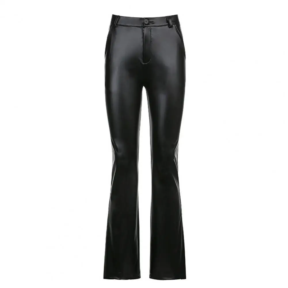 

Fashion Women Leather Pants Autumn Flared Pants High Waist Elastic Y2K Style Casual Female Streetwear
