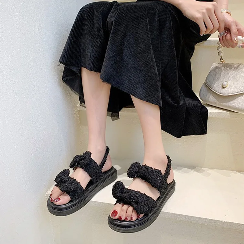 

Clogs With Heel Low Sandals Woman Leather Bow Shoes Suit Female Beige 2021 Summer All-Match Muffins shoe Thick Low-heeled Elasti