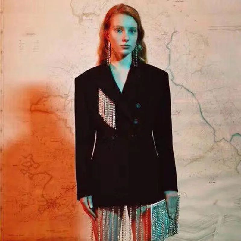 

Новый зимний костюм длинная секция диких алмазов брошь украшенная кисточками и длинные секции тонкие аксессуары