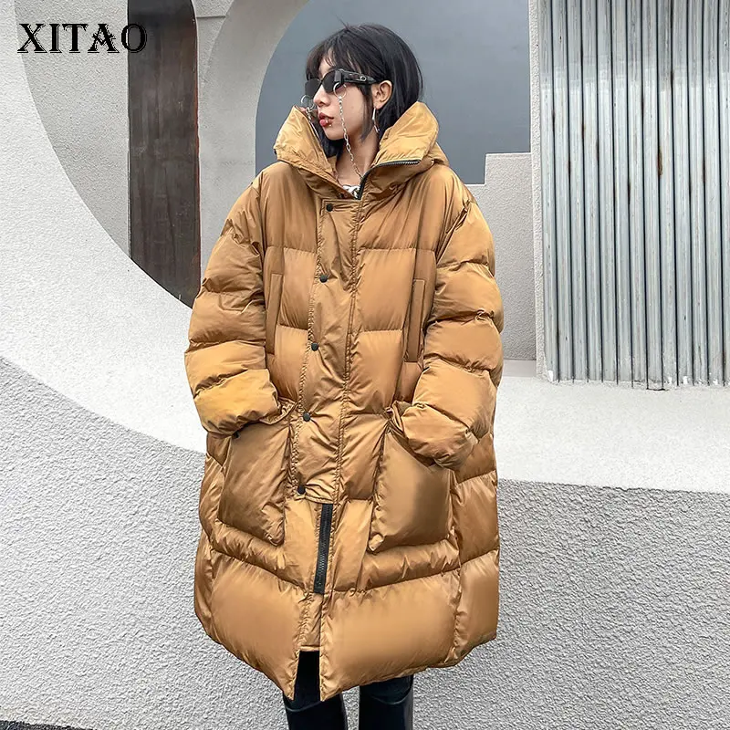 

XITAO, женские парки, модные, новые, карманы, полный рукав, одна грудь, богиня, веер, повседневный стиль, свободное, 2021, Осеннее, миноритарное пал...