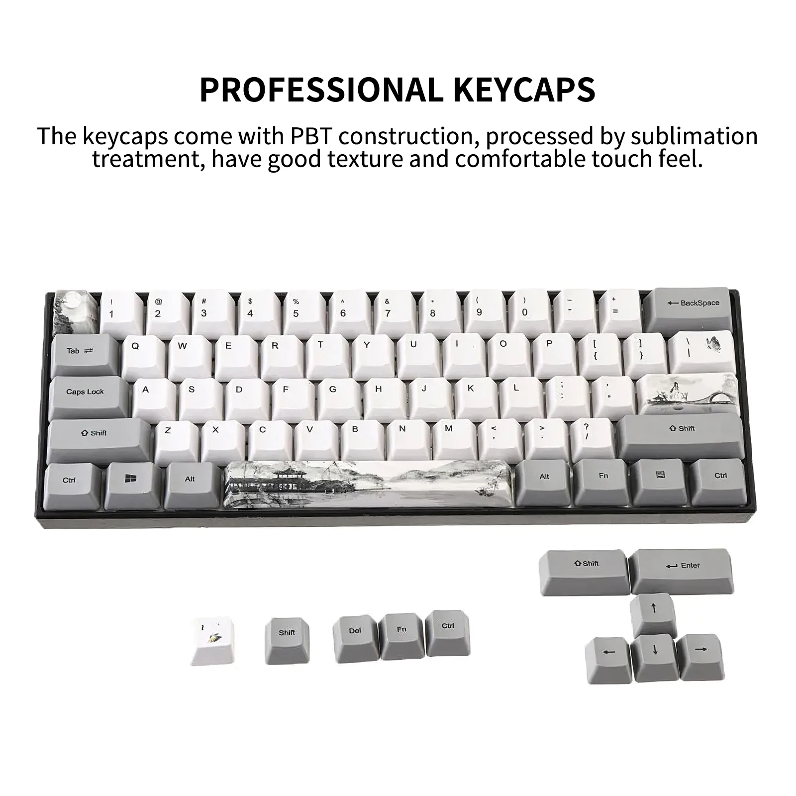 

Key Caps PBT Material Dye-Sublimation Mechanical Keycaps Set with Shaft Puller for Mechanical Keyboards 73 Key Caps Professional