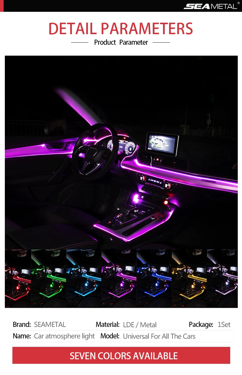 Car EL Neon Strip 6M Sound Control Light RGB LED Decorative Car Ambient Light Auto Atmosphere Lamps With A 12V Lighter&USB Line