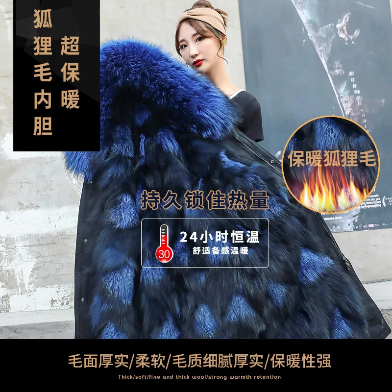 Парка женская зимняя длинная водонепроницаемая с воротником из лисьего