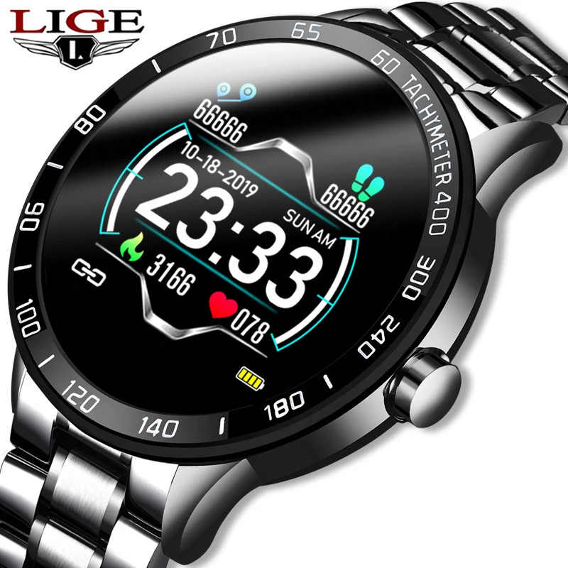 

LIGE 2020 New smart watch Men IP67 Waterproof Fitness Tracker Heart Rate Blood Pressure Monitor Pedometer Sport smartwatch +Box