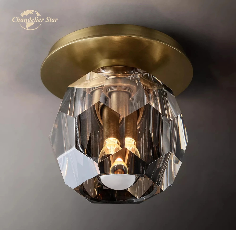 

Boule De Cristal Flushmount Modern Ball Clear Smoky K9 Crystal Metal LED Ceiling Lights Bedroom Living Room Corridor Lights