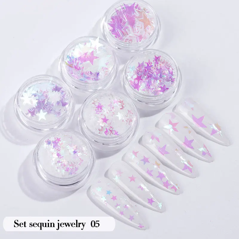 

6 box nail sequins sequins laser mixed glitter nail powder sequins diy shiny color nail chips 3D charm dust for nail decoration