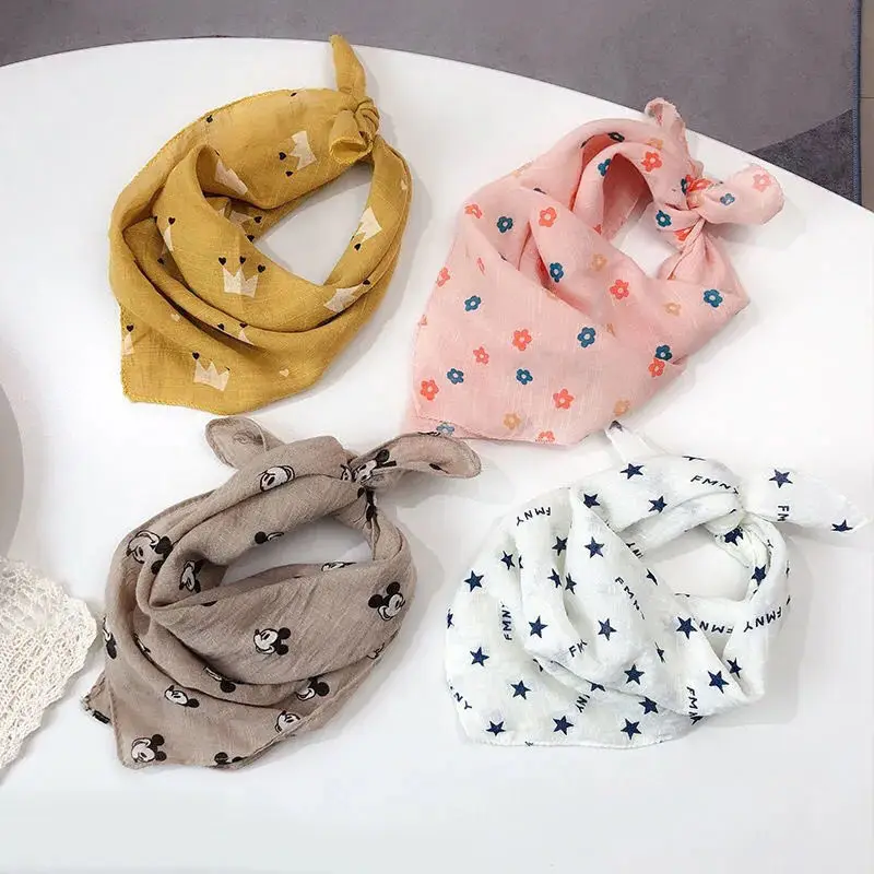 

Children's cotton and linen scarf spring and autumn thin baby bib boys and girls neck sleeves square silk scarf pure cotton