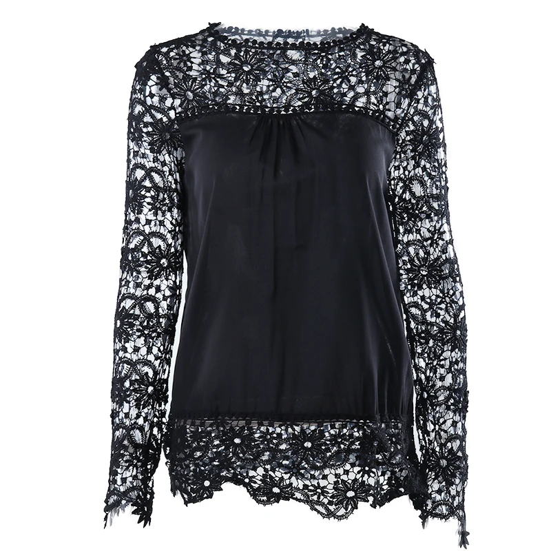 AVODOVAMA M Модные женские кружевные шифоновые рубашки с цветочным узором и длинным