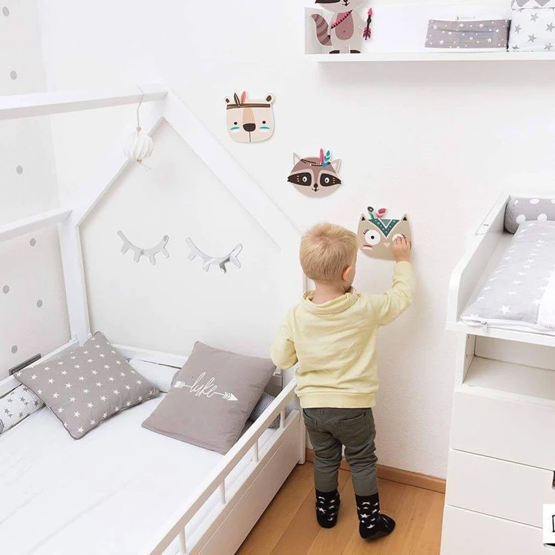 

Wooden Craft Wall Mount Bedroom Living Room Decoration Fox Bear Raccoon Animal Head Boy Girl Birthday Gift Education Toy