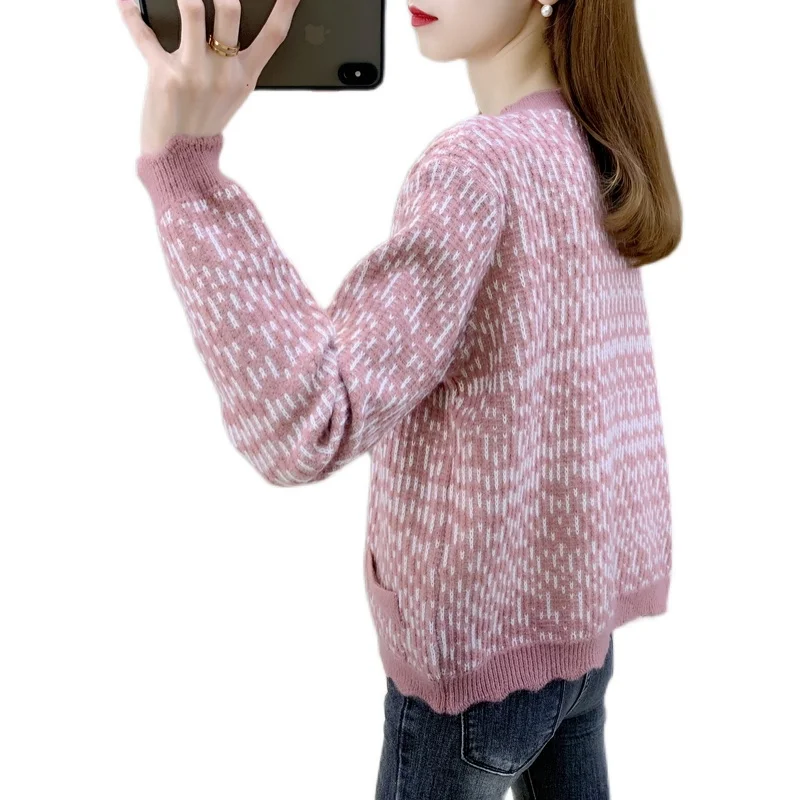 

19913 make lace color matching pearl clasp knitted cardigan