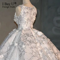 3D Flower Crystal Pearl Light Grey Luxury Wedding Dress Dubai 2020 Princess Heavy Beading Wedding Gowns robe de marie de luxe