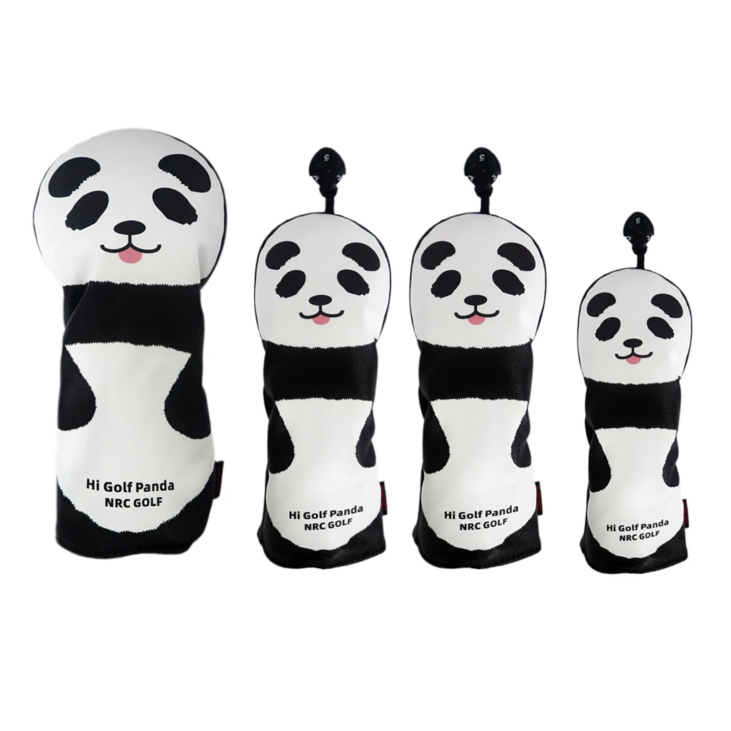 

4Pcs Golf Club Head Cover Wood Driver Headcover Guard Panda Animal Lovely Fairway Head Cover With Number Tags