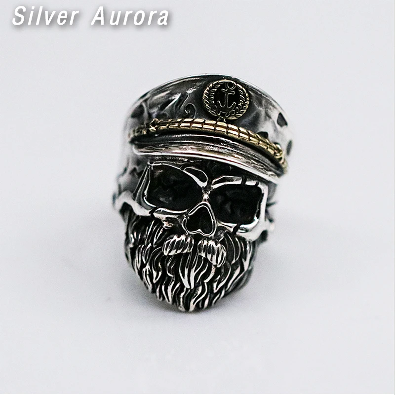 Твердые кольца из стерлингового серебра 925 пробы с черепом и бородой для мужчин