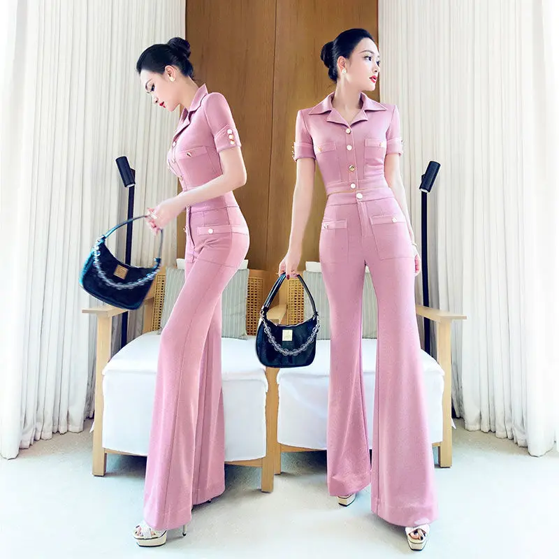 Женский летний комплект из двух предметов блузка с коротким рукавом и отложным