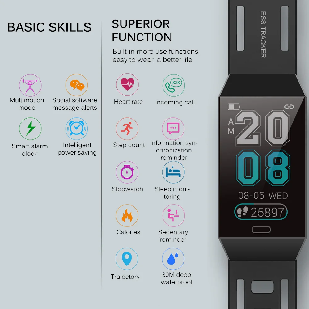 Умные часы интеллигентая (ый) Водонепроницаемый сна мониторинга сердечного