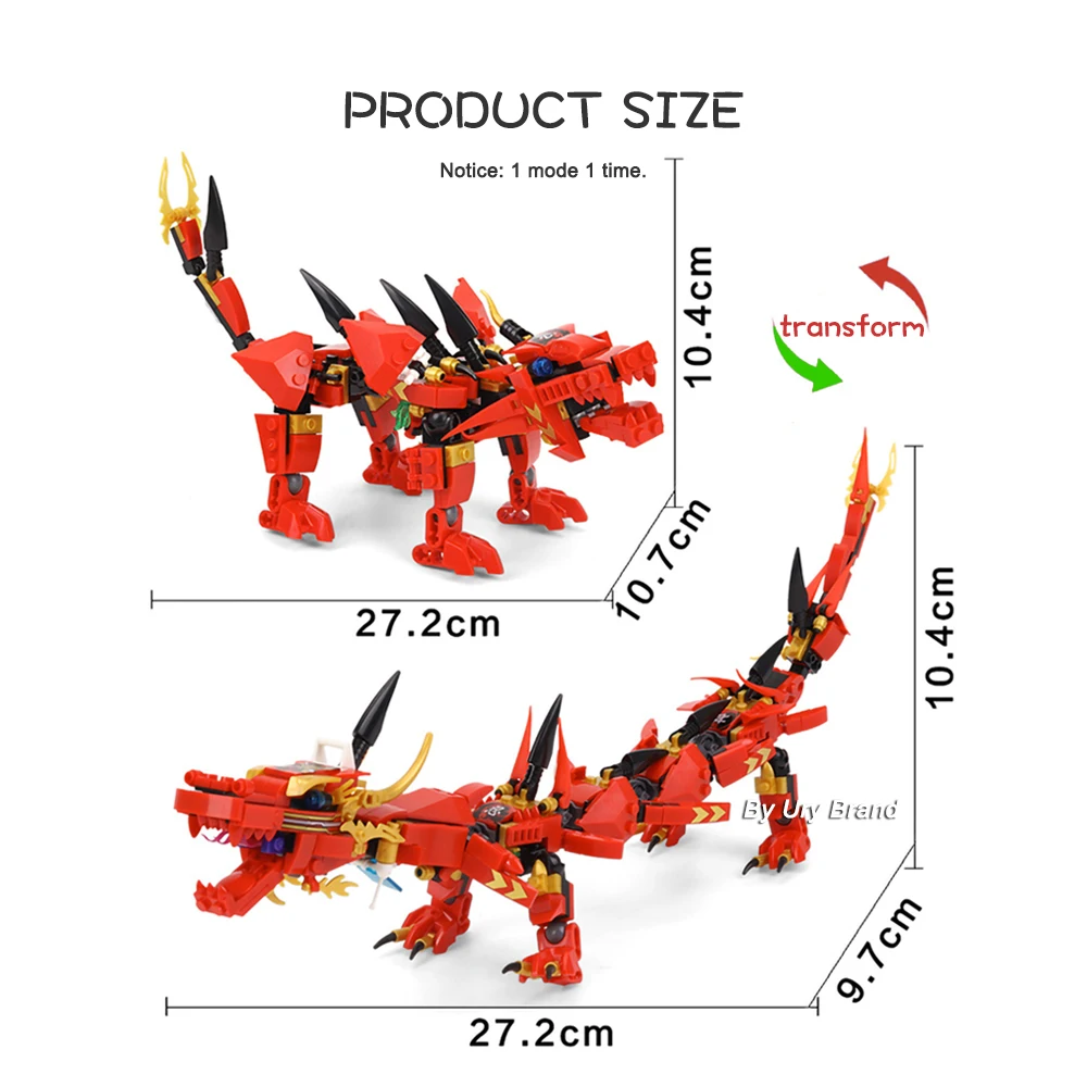 

417pcs Flying Red Ninja Dragon Fighting Mech 2in1 Set Dolls Educational Building Blocks DIY Toys For Kids Birthday Gift