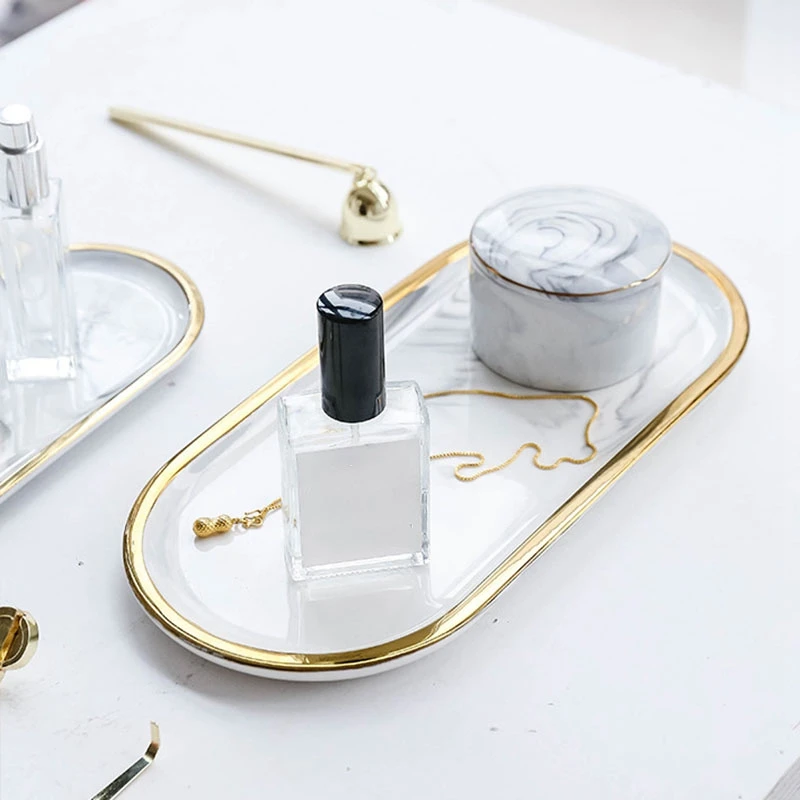 Nordic Стиль позолоченный овальная тарелка Творческий Керамика плиты мраморная